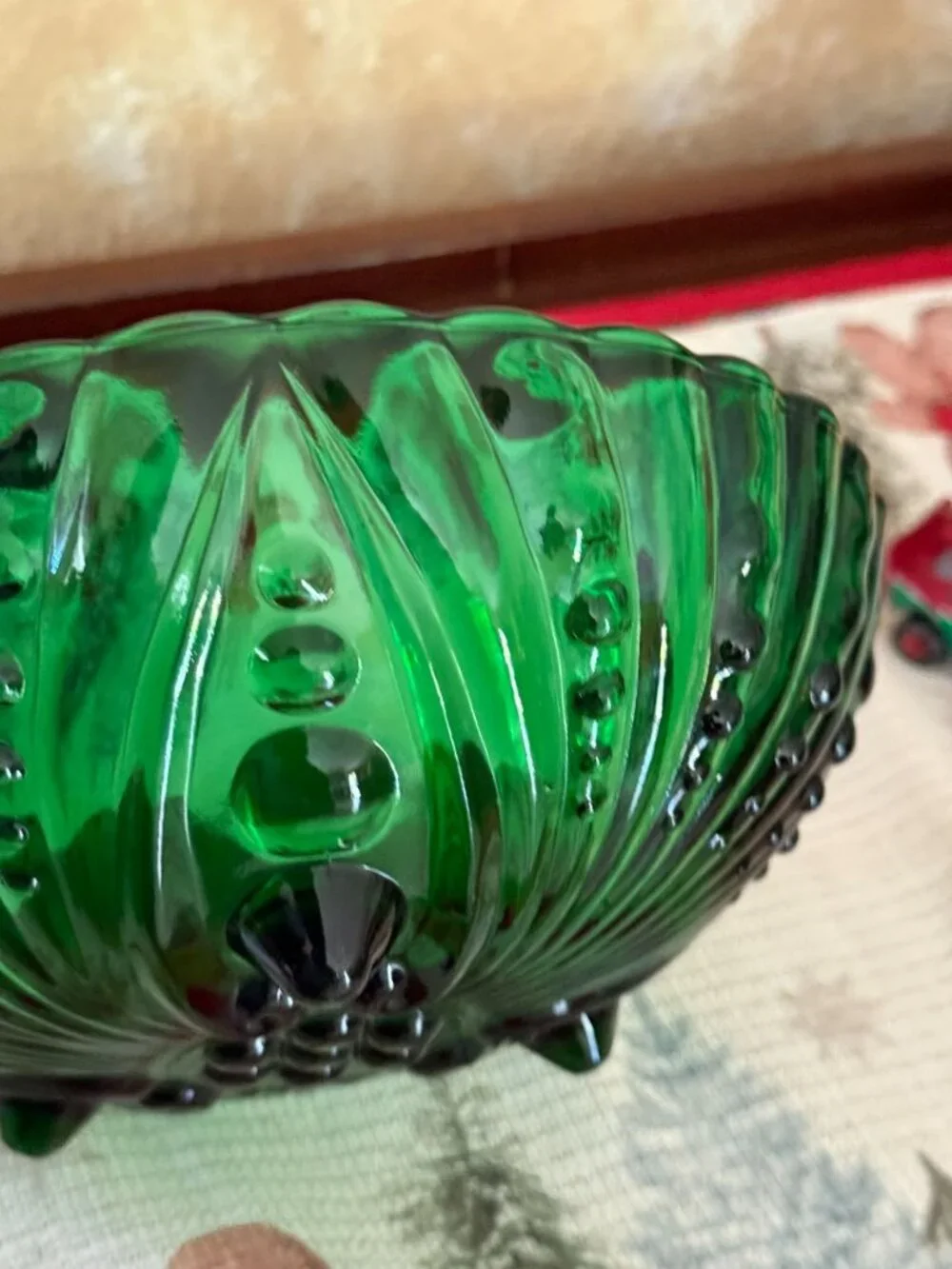 Anchor Hocking Forest Green Burple Footed Dessert Bowl 4 1/2”
